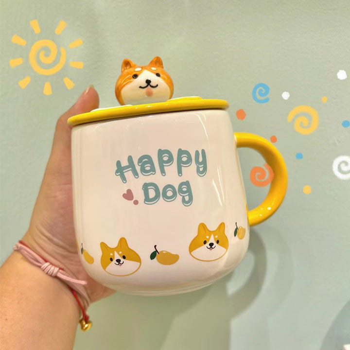 Cute Corgi Dog Ceramic Mug With Lid