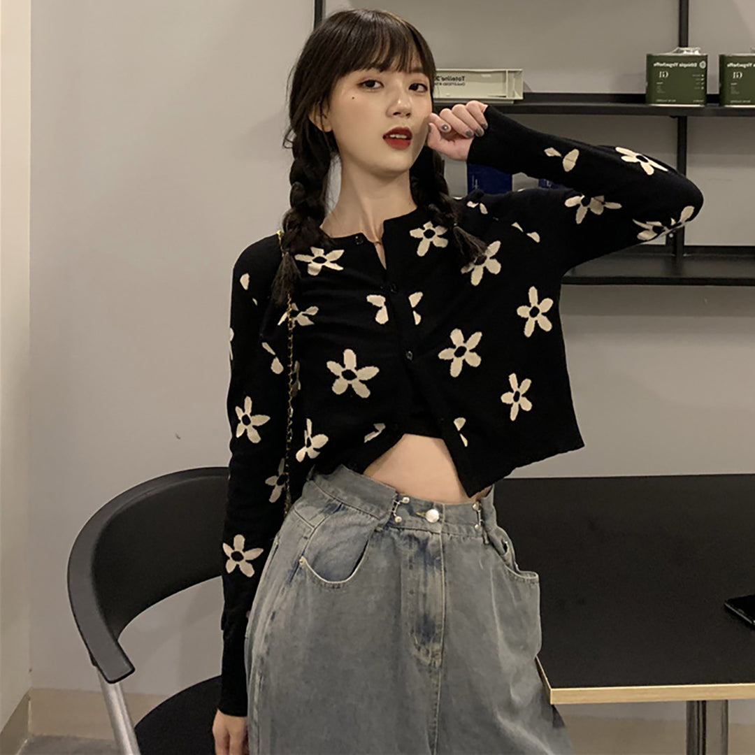 Korean Vintage Floral Print Cardigan