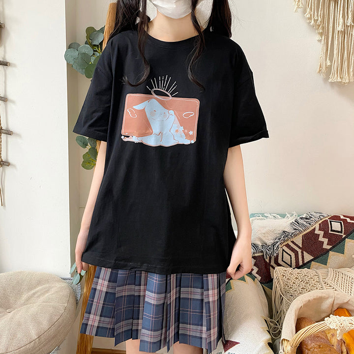 Japanese Rabbit Print Summer T-shirt
