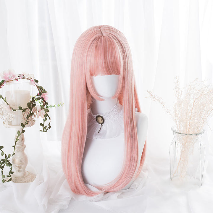 Candy Pink Long Straight Bangs Cosplay Wig