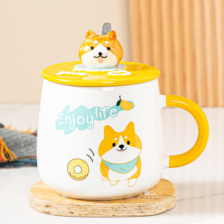 Cute Corgi Dog Ceramic Mug With Lid