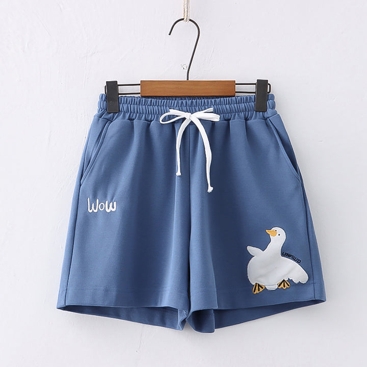 Cartoon Duck Embroidery Pocket Shorts