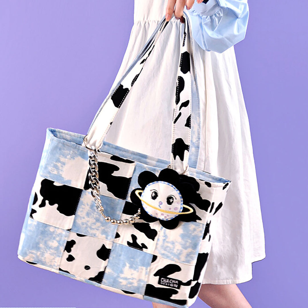 Cow Pattern Block Tote Bag