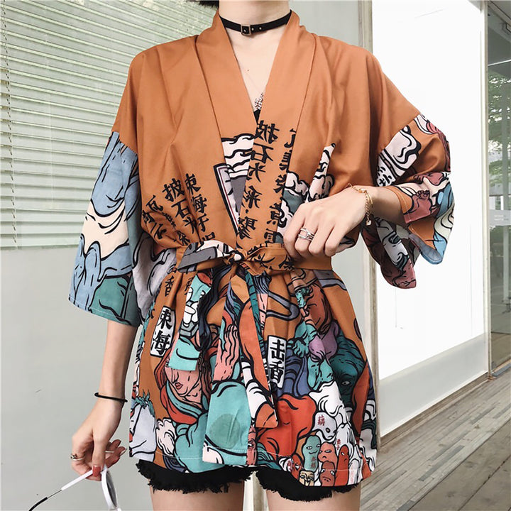 Cartoon Print Casual Japanese Kimono