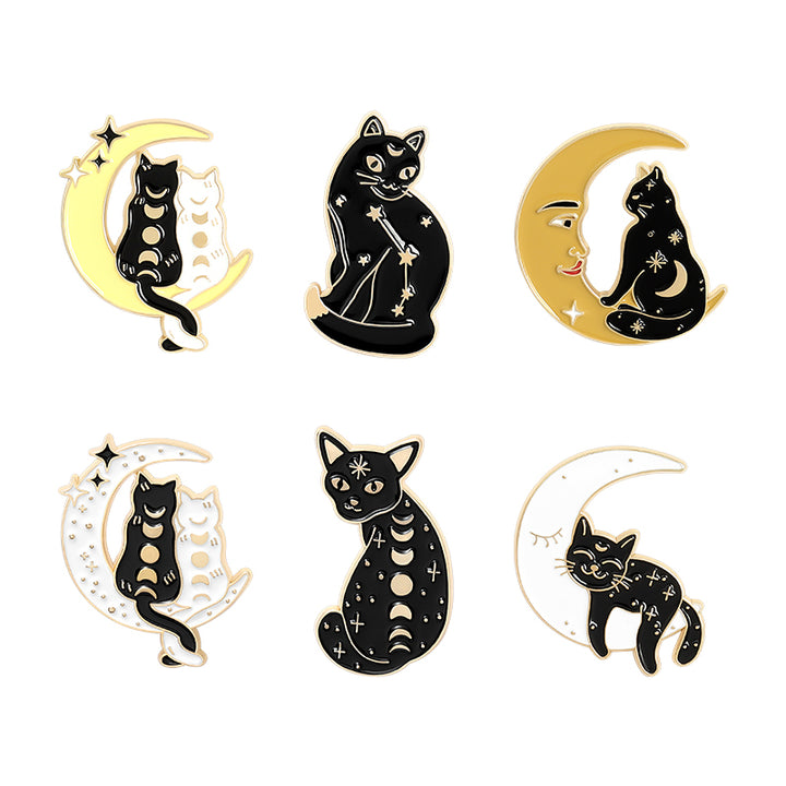 Black Cat Moon Phase Brooch Pins For Any Outfit