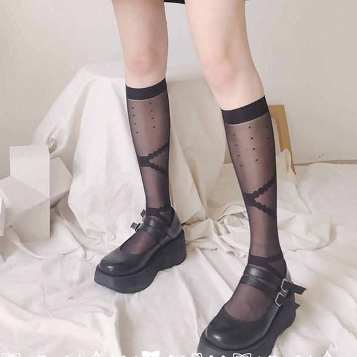 Sweet Lolita Lace Ribbon Knee High Socks