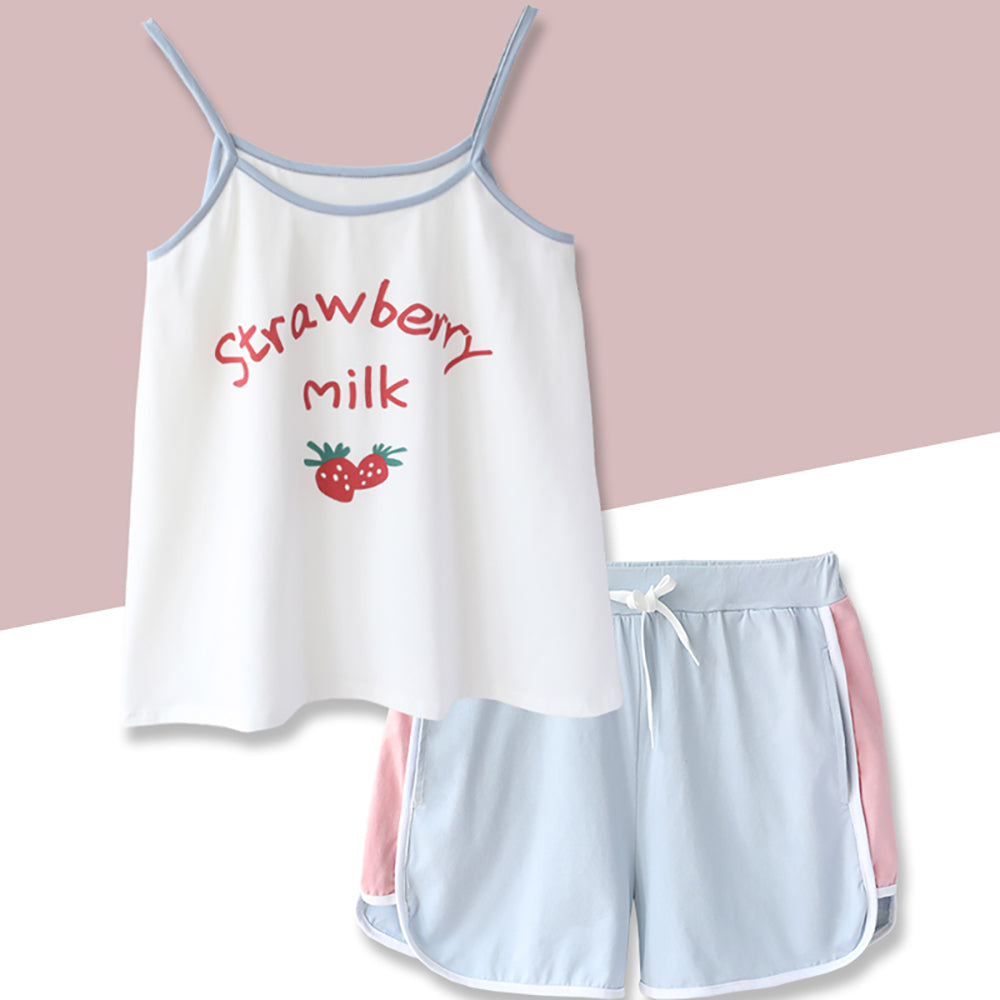 Sweet Strawberry Milk Sleeveless Top and Short
