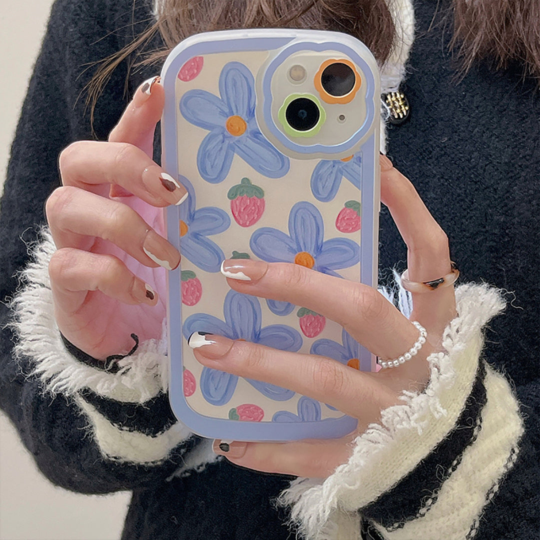 Blue Flower Strawberries iPhone Case