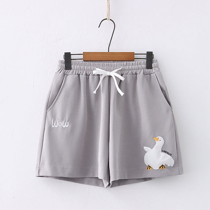 Cartoon Duck Embroidery Pocket Shorts