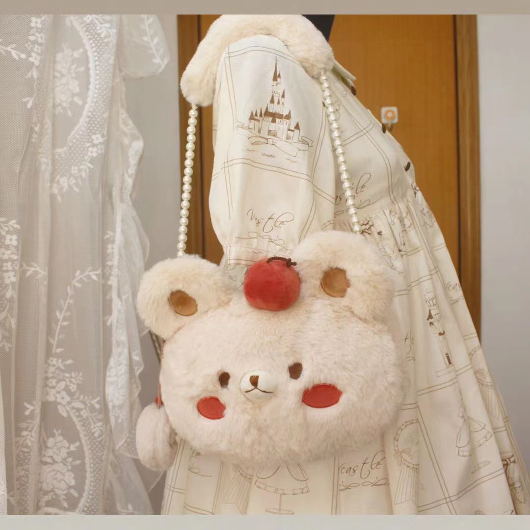 Fluffy Teddy Bear Pearl Sling Bag