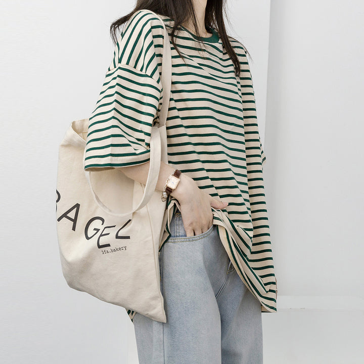 Stripe Round Collar Loose T-shirt