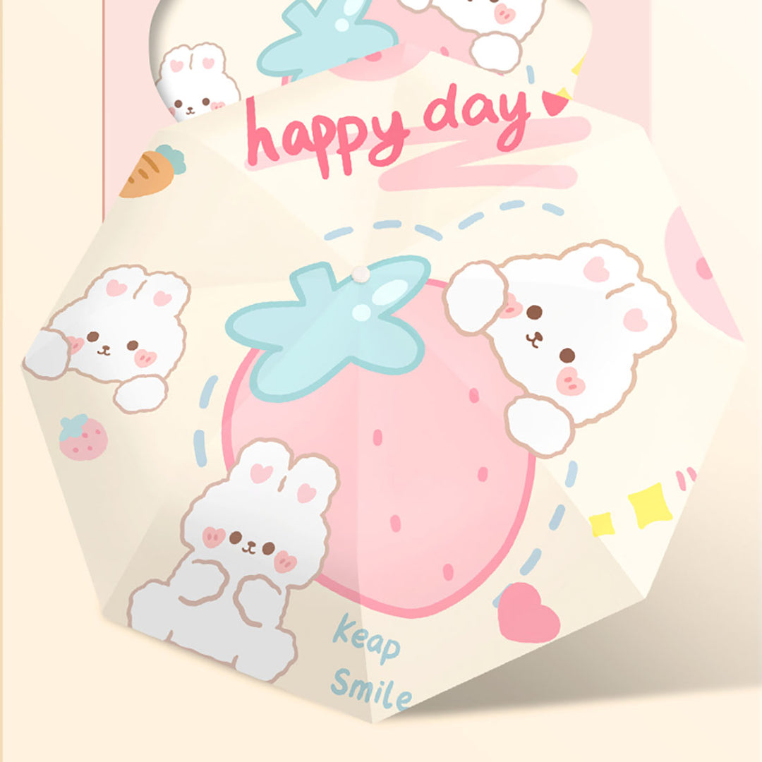 Cartoon Rabbit Strawberry Print Umbrella