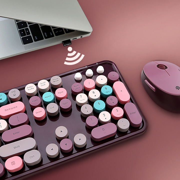 Vintage Colorful Keyboard & Mouse Set