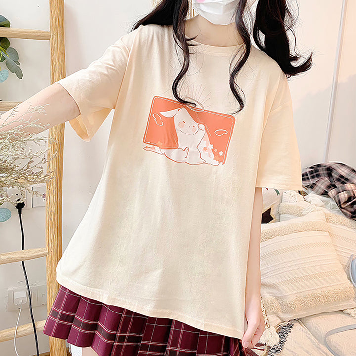 Japanese Rabbit Print Summer T-shirt