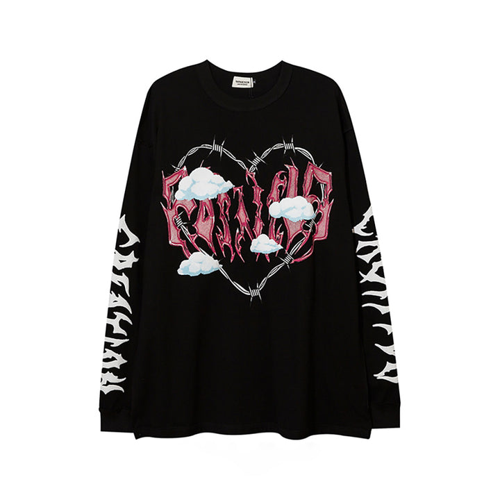 Vintage Love Heart Letters Printed Sweater