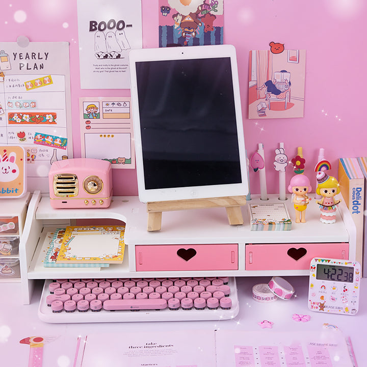 Kawaii Hearts Pink Wooden Desk Organizer