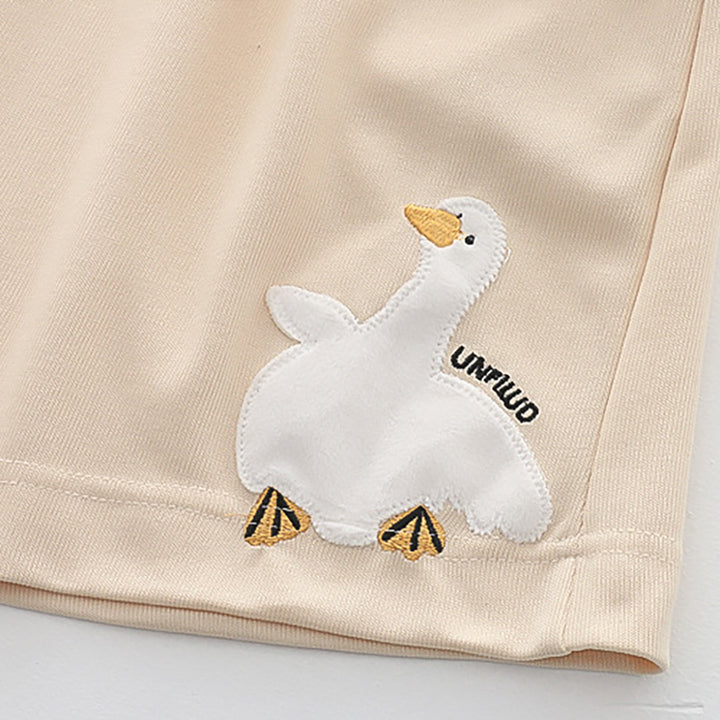 Cartoon Duck Embroidery Pocket Shorts