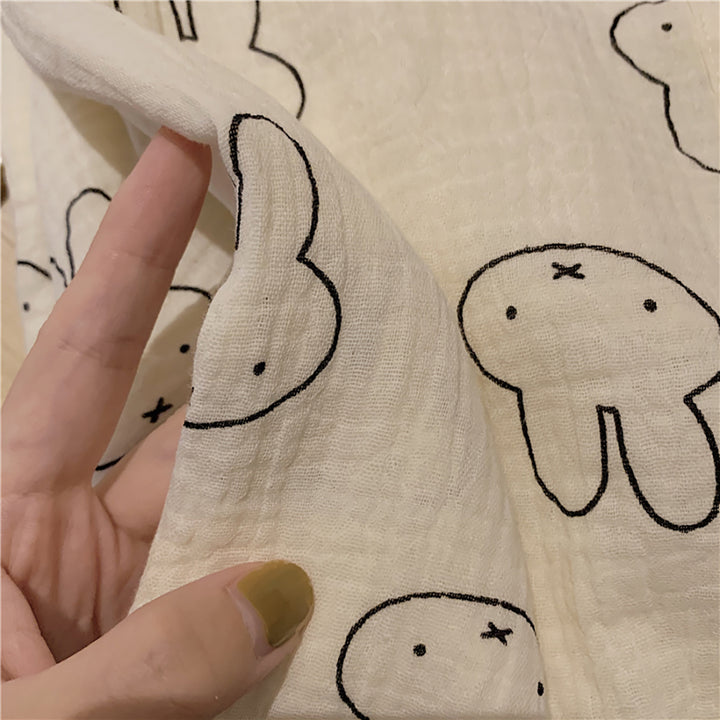 Lovely Rabbit Print Comfy Cotton Long Pajamas Dress