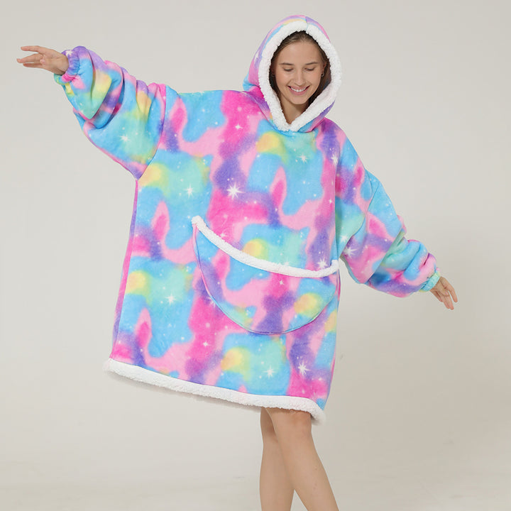 Purple Starry Oversize Fluffy Fleece Pajamas Hoodies