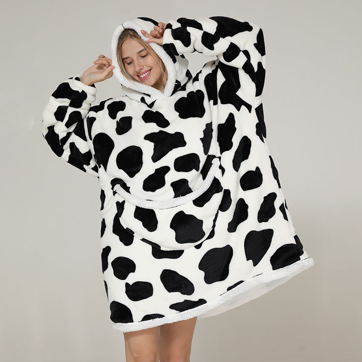 Cute Cow Oversize Fluffy Fleece Pajamas Sweatshirt