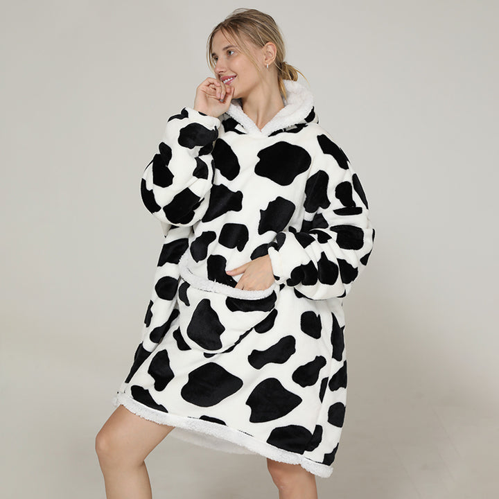 Cute Cow Oversize Fluffy Fleece Pajamas Sweatshirt