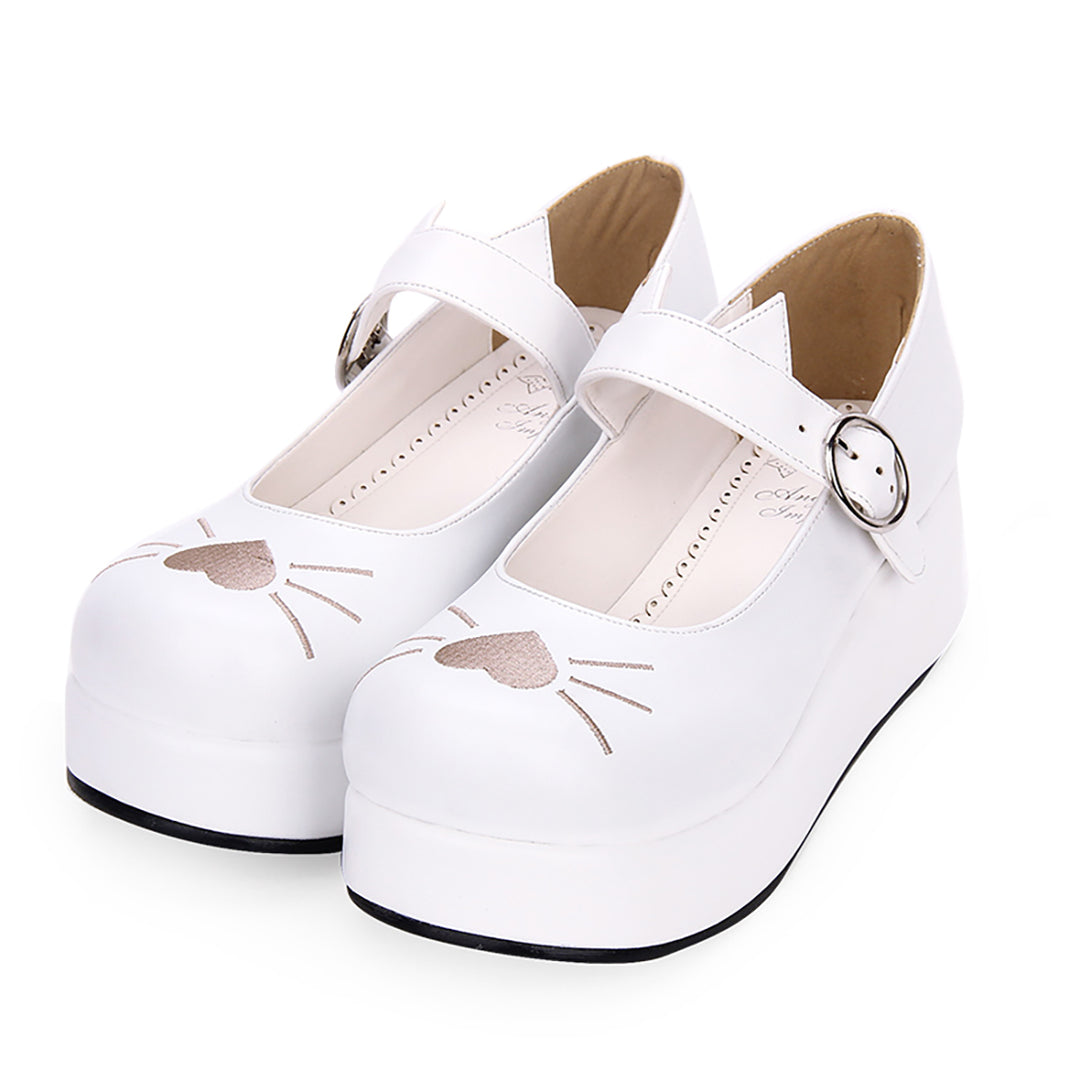 Heart Embroidered Round Tip Toe Platform Shoes