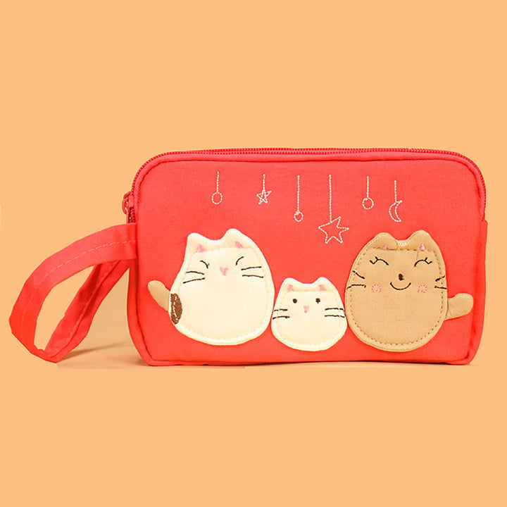 Cute Cartoon Kitty Embroidery Credit Card Holder Wallet