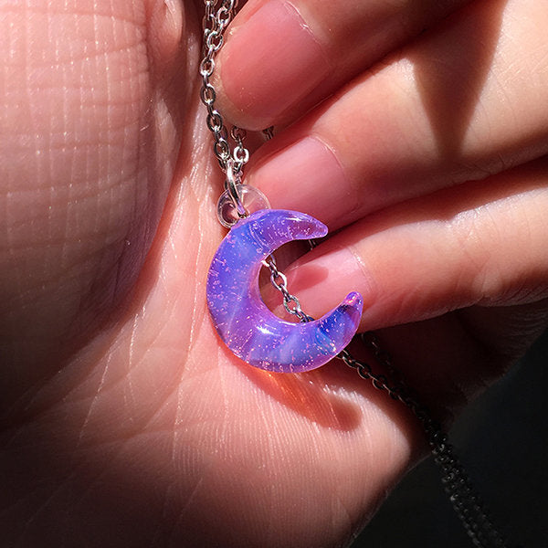 Moon Glass Necklace - Purple - Blue