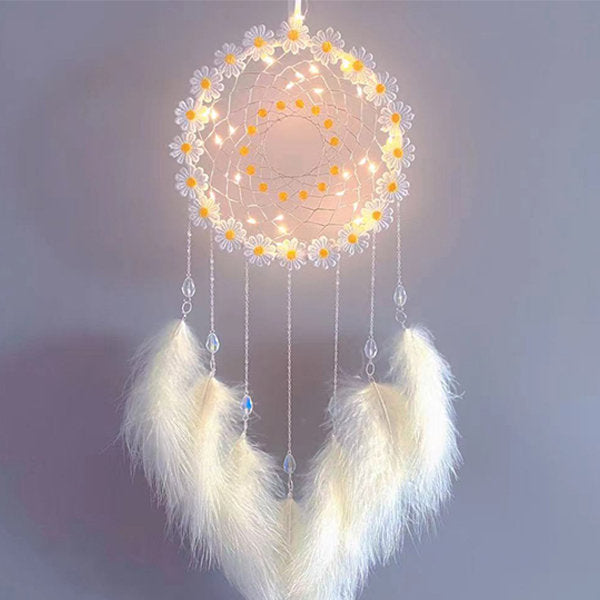LED Flower and Feather Dreamcatcher - Handmade